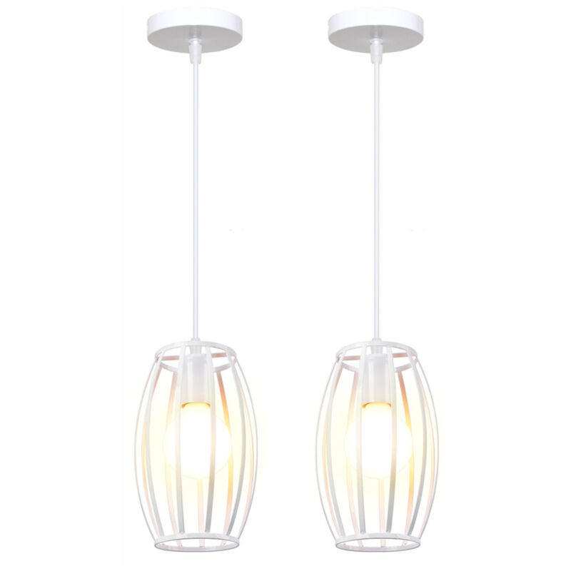 Lustre Suspension Industriel E27 Luminaire Plafonnier Cage Métal Blanc Lampe à Suspension Créatif Ø15CM - 2Pcs Lustre Suspension Industriel E27 Luminaire Plafonnier Cage Métal Blanc Lampe à Suspension Créatif Ø15CM - 2Pcs