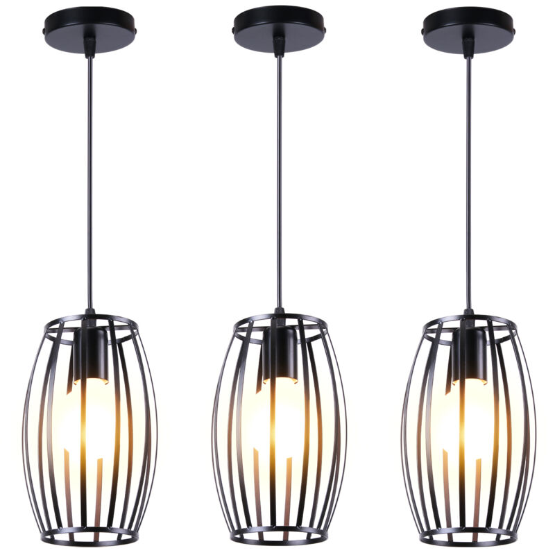 Lustre Suspension Industriel E27 Luminaire Plafonnier Cage Métal Noir Lampe à Suspension Créatif Ø15CM - 3Pcs Lustre Suspension Industriel E27 Luminaire Plafonnier Cage Métal Noir Lampe à Suspension Créatif Ø15CM - 3Pcs