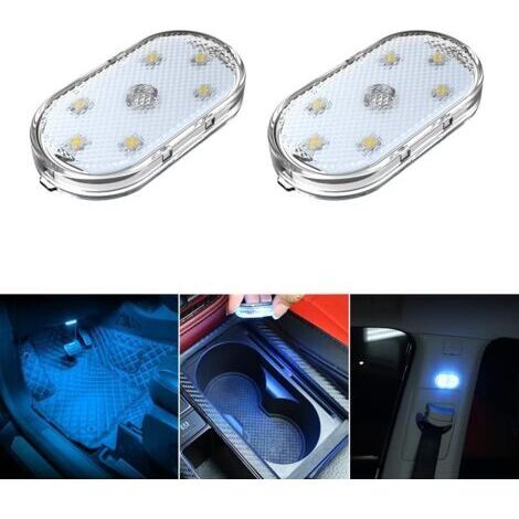 2 PCS Eclairage intérieur de Voiture, Eclairage d'ambiance Bleu glacé pour l'intérieur de la Voiture,lumière de Lecture intérieure de Rechargeable USB