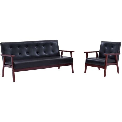 2 pcs Ensemble de canapés,Banquette Sofa pour Salon Noir Similicuir MEMV585445