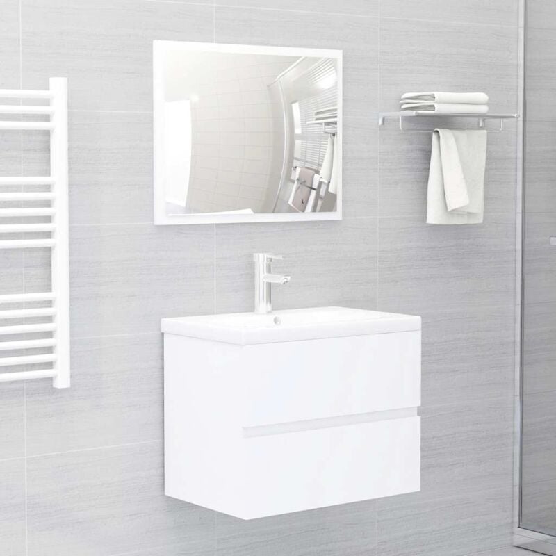 2 pcs Ensemble de meubles de salle de bain, Mobilier de salle de bain blanc aggloméré pow79853 DESIGN IN
