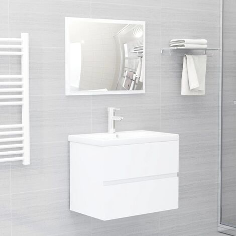 2 pcs Ensemble Meuble salle de bain - Armoires de toilette placard - Blanc Aggloméré Chic-921308