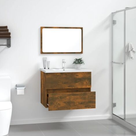 2 pcs Ensemble Meuble salle de bain - Armoires de toilette placard - Chêne fumé Chic-420242