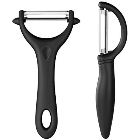 2 PCS Éplucheur Universel, Econome Legumes Inox Eplucheur Legumes Manuel Eplucheur Pomme de Terre Poignée Ergonomique, Couteau Eplucheur Cuisine pour Légumes Fruits (Noir)