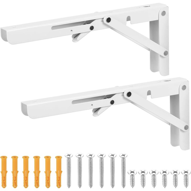 2 Pcs Équerre Pliante 305mm, Equerre Pliable, Support Console Pliable Rétractable, Support Equerre Etagere Murale Pliable, Blanc