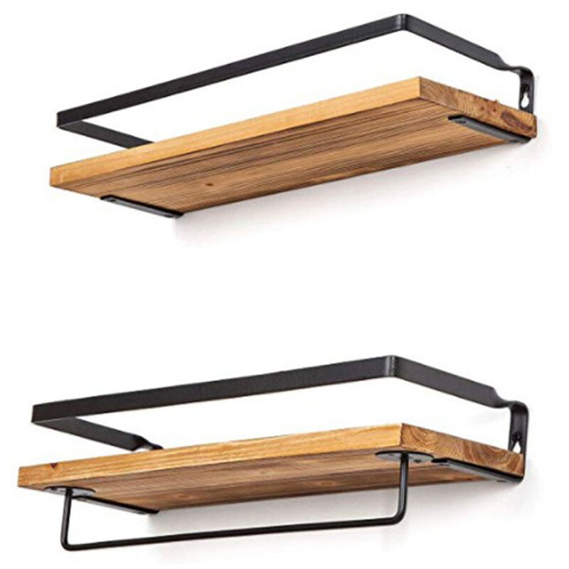 

2 pcs Estantes de pared de madera, estante de almacenamiento de pared baño dormitorio Marrón - Marron