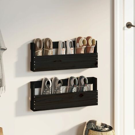 2 pcs Étagères à chaussures murales Étagères Murales Flottantes de Rangement Noir 59x9x23 cm Pin massif BRZH868603 MaisonChic
