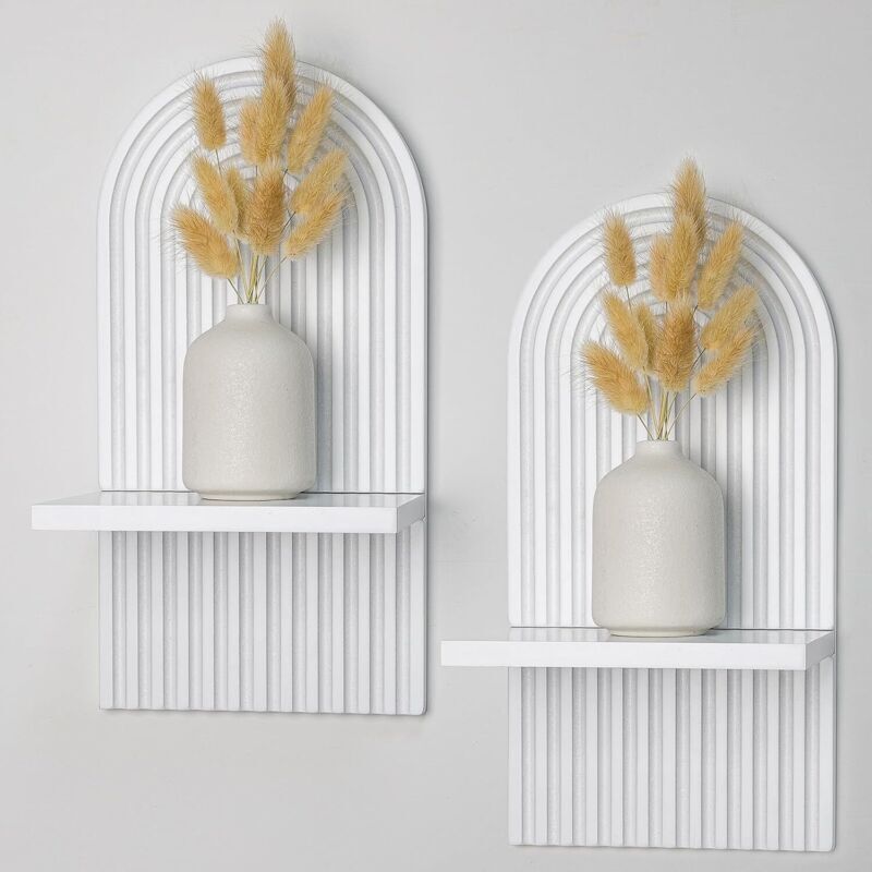 2 pcs Étagères en Bois pour la Décoration Murale Blanc Étagère Murale Bohème Moderne Support Mural en Bois bohème Style