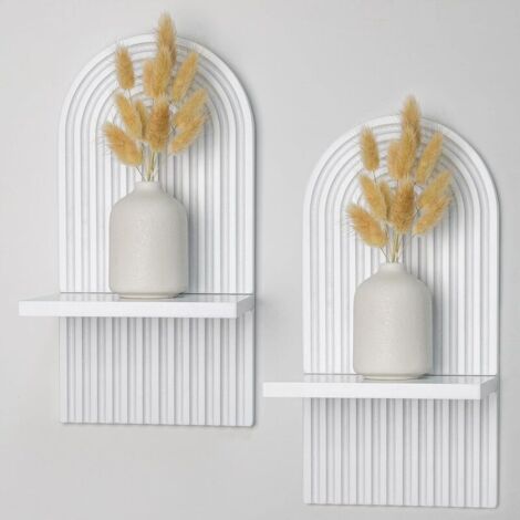 2 pcs Étagères en Bois pour la Décoration Murale Blanc Étagère Murale Bohème Moderne Support Mural en Bois bohème Style