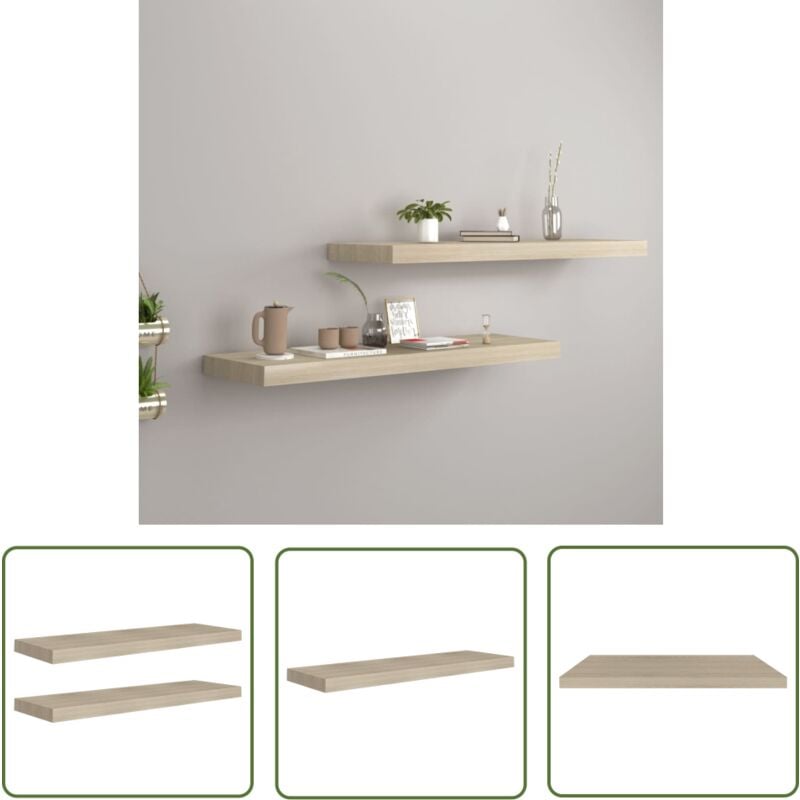 The Living Store Étagères murales flottantes 2 pcs Chêne 80x23,5x3,8 cm MDF - Étagères Murales - Étagères Flottantes - Décoration Murale - Rangement