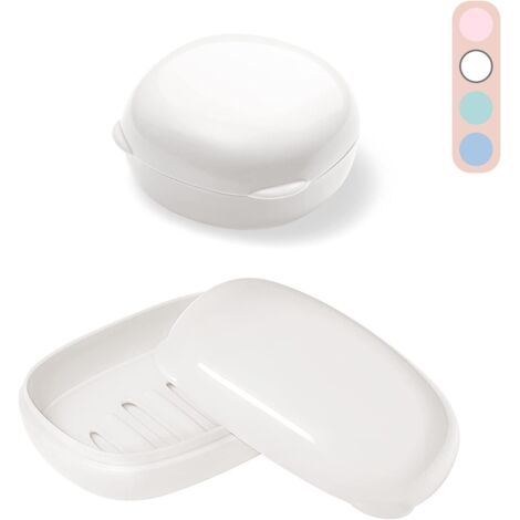 2 pcs Étui à Savon de Voyage 2 pièces, Porte-Savon avec Couvercle, Porte-Savon en Plastique, Porte-Savon étanche pour l'école de Salle de Bain de randonnée (Blanc)