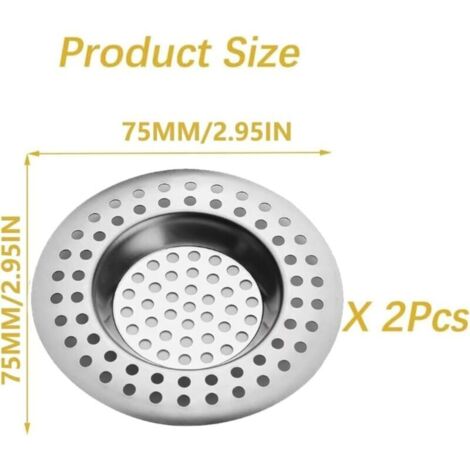2 Pcs, Évier Filtre de Vidange, Grille Evier Cuisine, en Acier Inoxydable, pour Évier de Cuisine/Salle de Bain, Anti-Obstruction