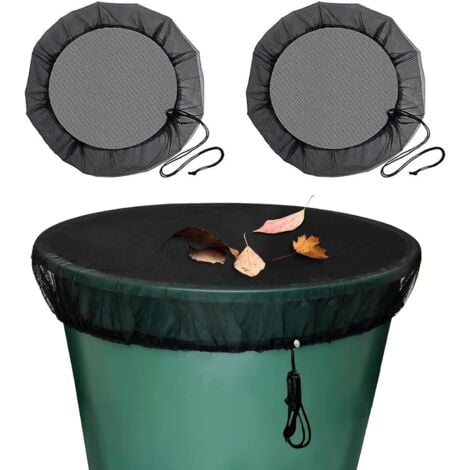 2 Pcs Filet pour Citerne de Pluie, Filet de Protection pour Tonneau de Pluie avec Cordon de Serrage, Filet de Protection Réglable, Protection Contre Les Moustiques et Les Feuilles