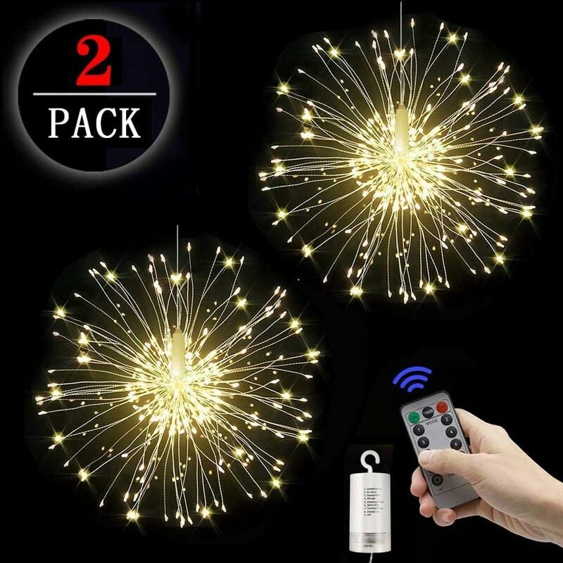 2 Pcs Fireworks Fairy Lights Starburst Lights 120 led Copper Wire Fireworks String Lights with Remote Control 8 Luminescence Modes Waterproof for