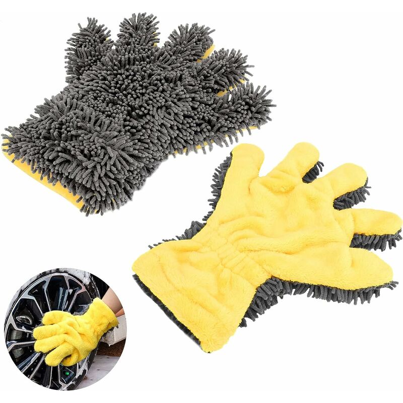 2 Pcs Gants Lavage Voiture, Gant de Lavage Microfibre en Chenille, Voiture de Gant pour Laver La Voiture d'entretien Professionnel, Gant en