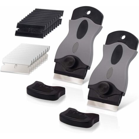 2 PCS Grattoir Plaque Vitrocéramique avec 10 raclettes de en Plastique +10 pièce Lames Métallique, Grattoir vitrocéramique pour enlever Les étiquettes, le noir