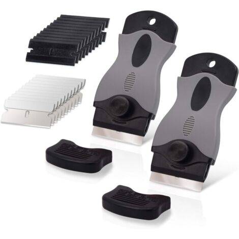 2 PCS Grattoir Plaque Vitrocéramique avec 10 raclettes de en Plastique +10 pièce Lames Métallique, Grattoir vitrocéramique pour enlever Les étiquettes, le noir