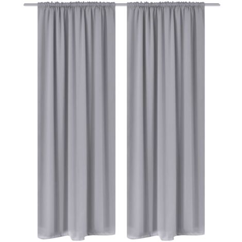 2 Pcs Grey Slot Headed Blackout Curtains 135 X 245 Cm