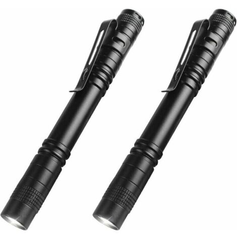 2 PCS Haute Lumens LED Lampe de Poche, Mini Lampe de Poche Portable en Forme de Stylo, Mini Pocket Pen Torche Lampe pour Camping, Randonnée, Urgence et Utilisation en Extérieur (Piles Non Incluses) Te