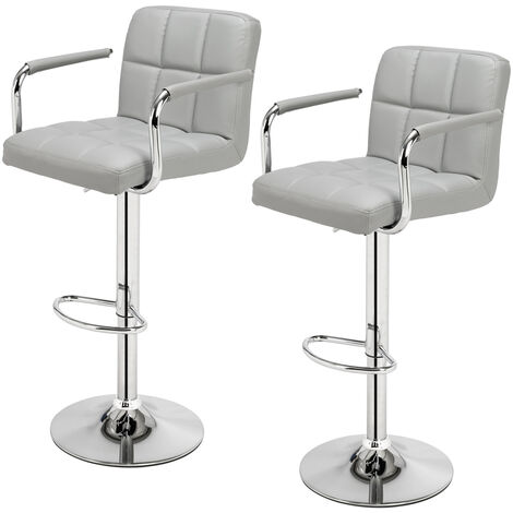main image of "2 pcs Height Adjustable Swivel Bar Stool Bar Chair With Backrest - White - White"