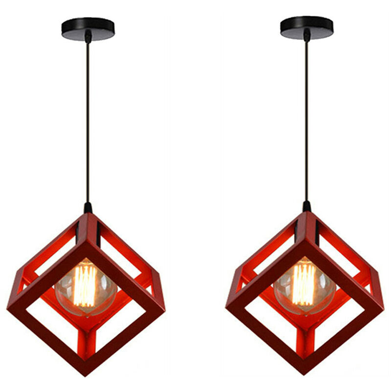 Wottes - 2 pcs Home Decor Pendant Lamp Lighting E27 Creative Modern Adjustable Bedroom Living Room Kitchen - Red - Red
