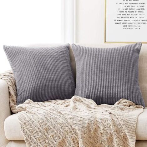 2 PCS Housse de Coussin 45x45cm en Velours Gris Clair Housse De Coussin Decoratif pour Canapé