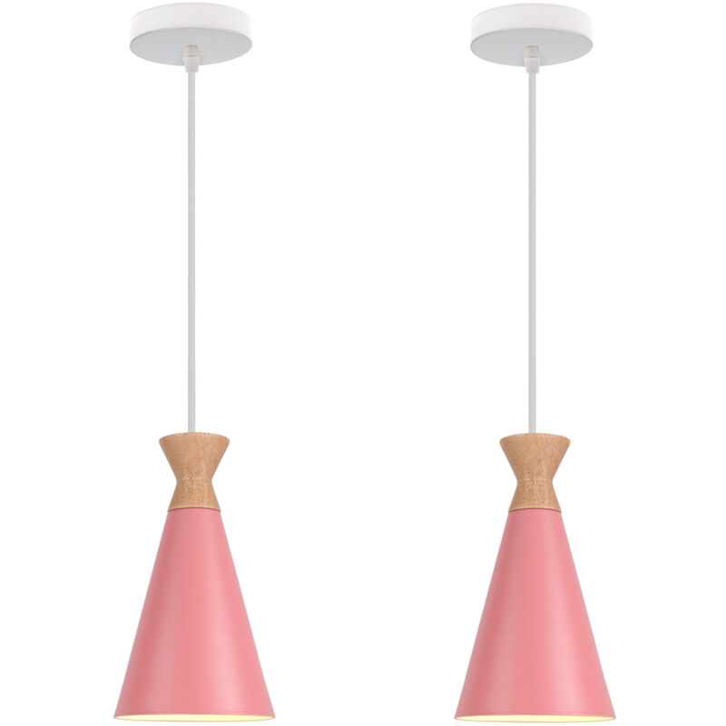 Wottes - 2 Pcs Industrial Pendant Light Fixture Macaron Decoration Modern Metal Creative Chandelier - rosa