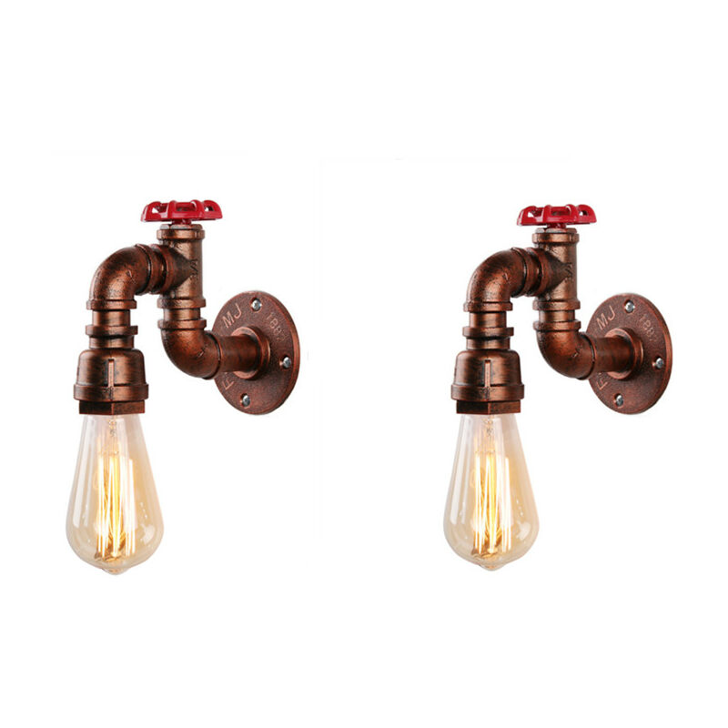 Wottes - 2 pcs Industrial Water Pipe Wall Lamp, E27 Wall Sconce Metal Balcony Corridor Bar Creativity Retro Decoration Red rust - Red rust