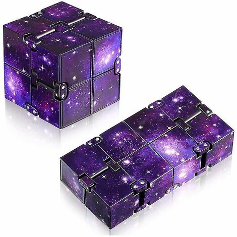 2 Pcs Infinity Cube Infinite Fidget Toys Mini Cube Puzzles Cube Finger Fidget Toy pour Soulagement du Stress et de l'Anxiété Jouets de Relaxation (Purple Starry Sky) (pu