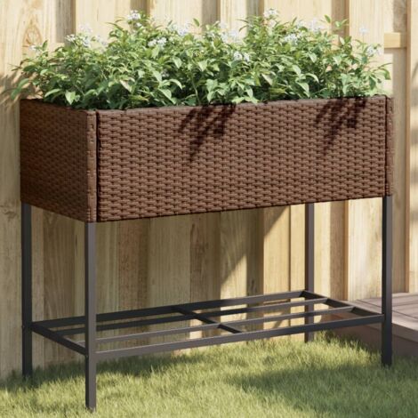 2 pcs Jardinière  Pot de Fleurss avec étagère brun 90x40x75 cm résine tressée CFW77741