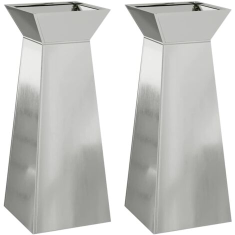 2 pcs Jardinière，Bac à fleurs，Pot de fleurs à pilier Argent 40 x 40 x 100 cm Acier CFW95916