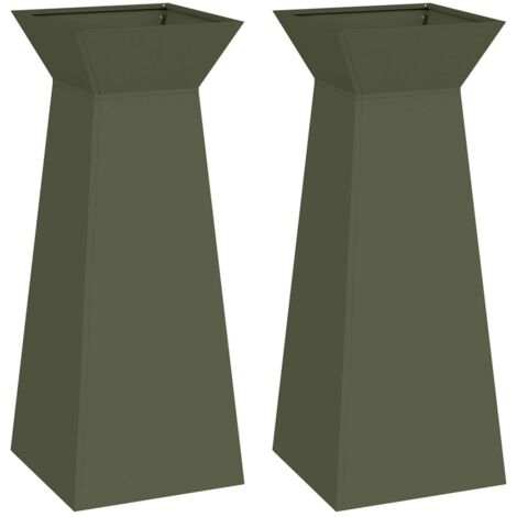 2 pcs Jardinière，Bac à fleurs，Pot de fleurs à pilier Olive 40 x 40 x 100 cm Acier CFW58091