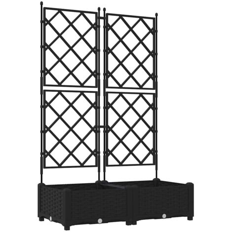 2 pcs Jardinière，Bac à fleurs，Pot de fleurs avec Treillis Noir 80 x 40 x 125.5 cm PP CFW44386
