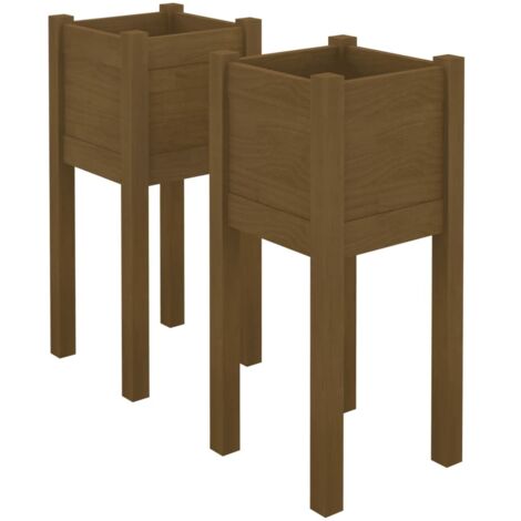 2 pcs Jardinière，Bac à fleurs，Pot de fleurss d'extérieur Marron miel 31x31x70cm Pin massif CFW13526