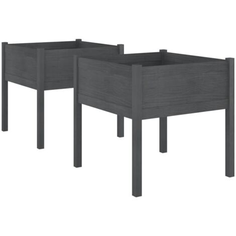 2 pcs Jardinière，Bac à fleurs，Pot de fleurss Gris 70x70x70 cm Bois de pin massif CFW57550