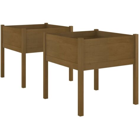 2 pcs Jardinière，Bac à fleurs，Pot de fleurss Marron miel 70x70x70 cm Bois de pin massif CFW61280