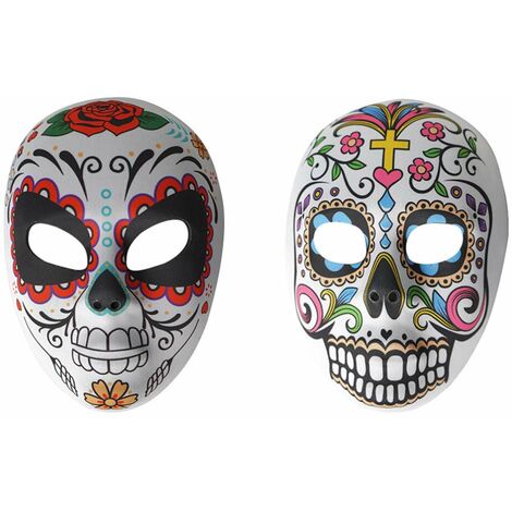 2 Pcs Jour des Morts Masque Crâne De Sucre Masque Complet Masque De Mascarade Mexicain Déguisement Halloween Costume Accessoire pour Femmes Hommes De Vacances