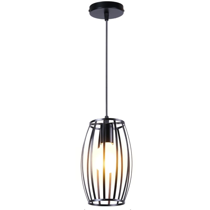 Lampada a Sospensione Moderno E27 Creativo Metallo Retrò Tamburo a Vita Soggiorno Camera da Letto Ø15CM (Nero)