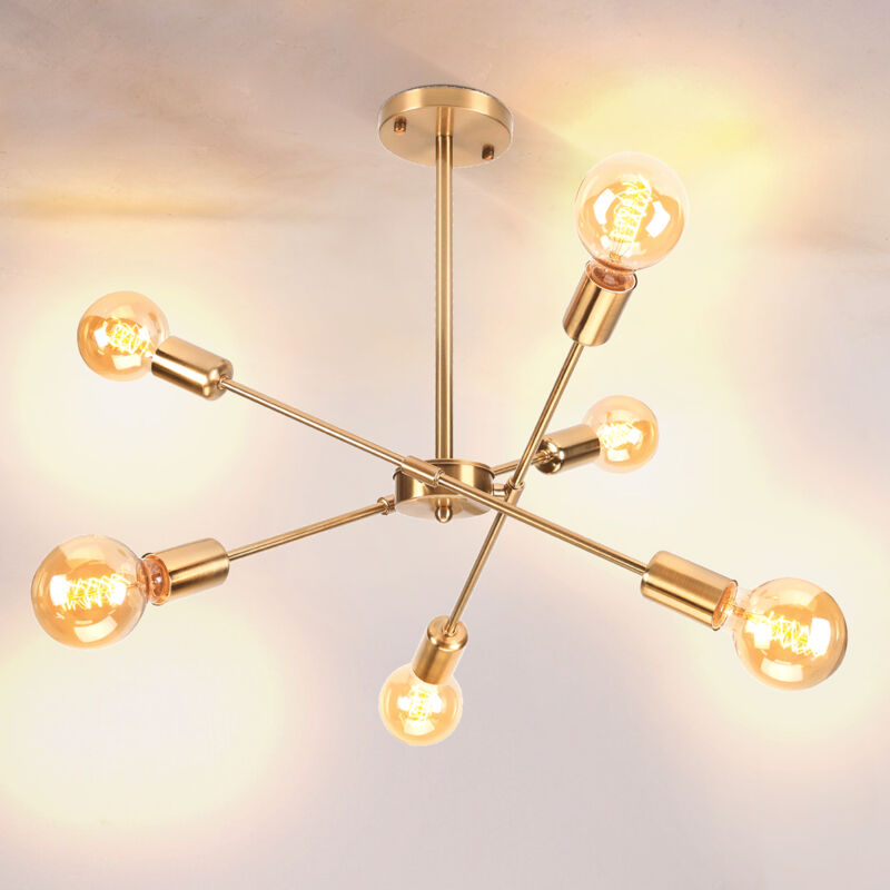 Image of Wottes - Plafoniera Sputnik Vintage Lampada da Soffitto Interna Industriale Lampadario Metallo Oro 6 Luci