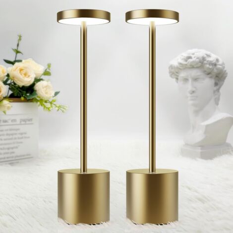 2 PCS Lampe de chevet tactile, LED rechargeable 5000mAh, 3 températures de couleur, pour bureau, restaurant, extérieur