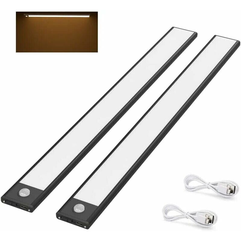 2 Lampes de Placard led 40cm Sans Fil usb Rechargeable Capteur de Mouvement Magnétique 3 Modes d'Eclairage Lampe de Placard Portable Blanc Chaud