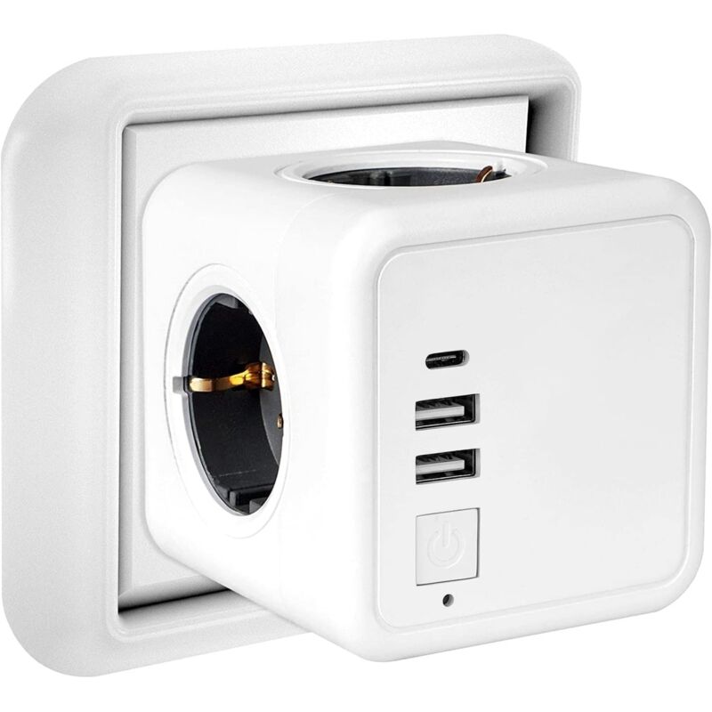 Prise USB Multiple, Multiprise Murale Cube 4 Prises avec 2 USB Secteur, 1 port de type C,7 en 1Bloc Multiprises USB Secteur avec Interrupteur,