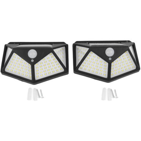 2 Pcs Lampe Solaire Extérieure 4 Faces 100 LED Détecteur de Mouvement Étanche Éclairage Mur Haute Luminosité