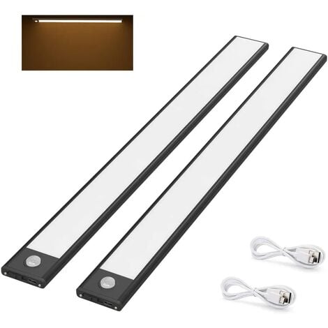 AOUGO 2 Pcs LED Closet Light, 40cm, Wireless, USB Rechargeable, Magnetic, Motion Sensor, 3 Lighting Modes, Portable, Closet Light, Warm White 3000K, Black [Energy Class G]