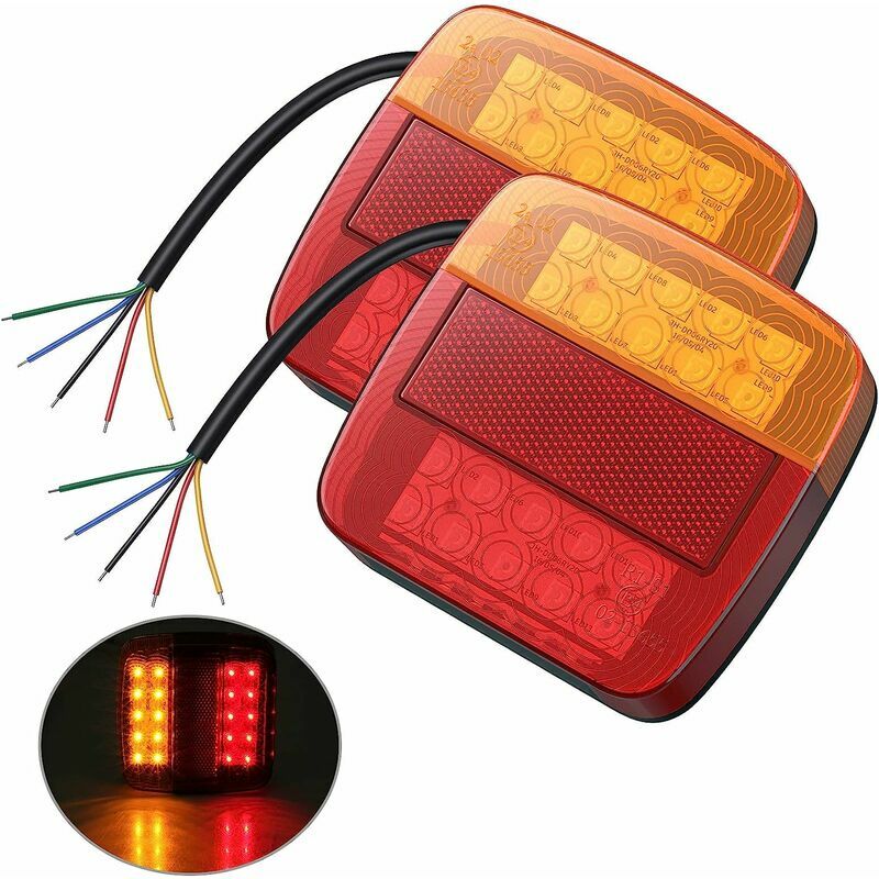 Lucky-88 - 2 pcs led Feu arrière Lumière Rouge et Ambre et Blanc Multifonctionnel Remorque Camion Caravane Van Bateau Lampe Lumière Immatriculation
