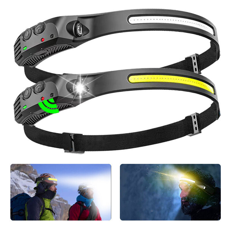 Linghhang - 2 pcs led Lampe Frontale usb Rechargeables Etanches cob xpe Lampe Torche Frontale avec Mode Capteur Intelligent pour La Pêche, Le