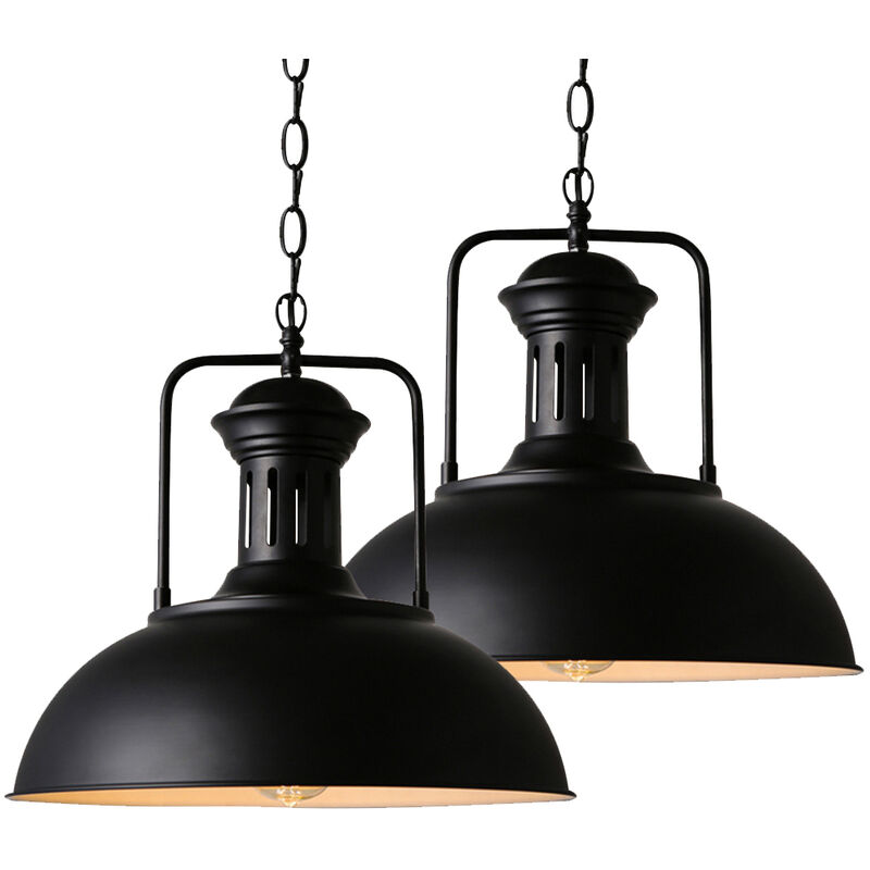 

2 pcs lámpara colgante creativa personalidad E27, Ø33 cm cubierta olla industrial metal enciende bar restaurante cafetería - Negro - Negro