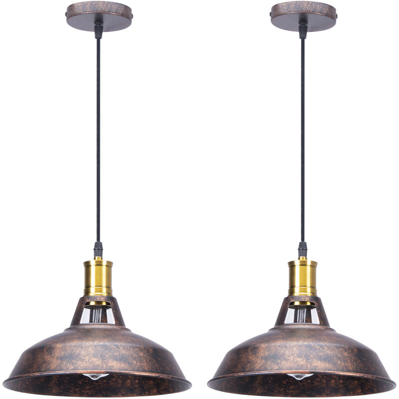 

2 pcs lámpara colgante de hierro forjado industrial decoración moderno ático balcón restaurante metal luz colgante creativo Ø27cm (óxido) - Óxido