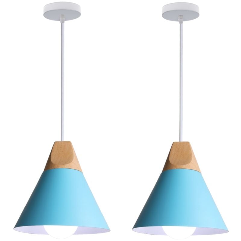 

2 pcs lámpara colgante industrial creativo madera maciza dormitorio sala de estar candelabro decorativo(Azul) - Azul