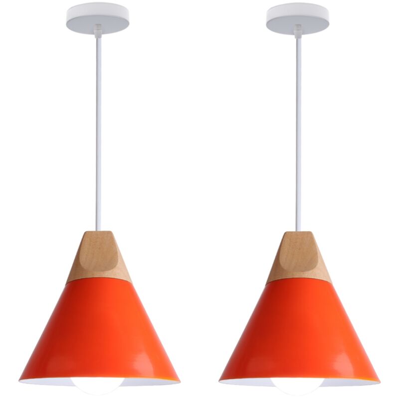 

2 pcs lámpara colgante industrial creativo madera maciza dormitorio sala de estar candelabro decorativo(Naranja) - Naranja